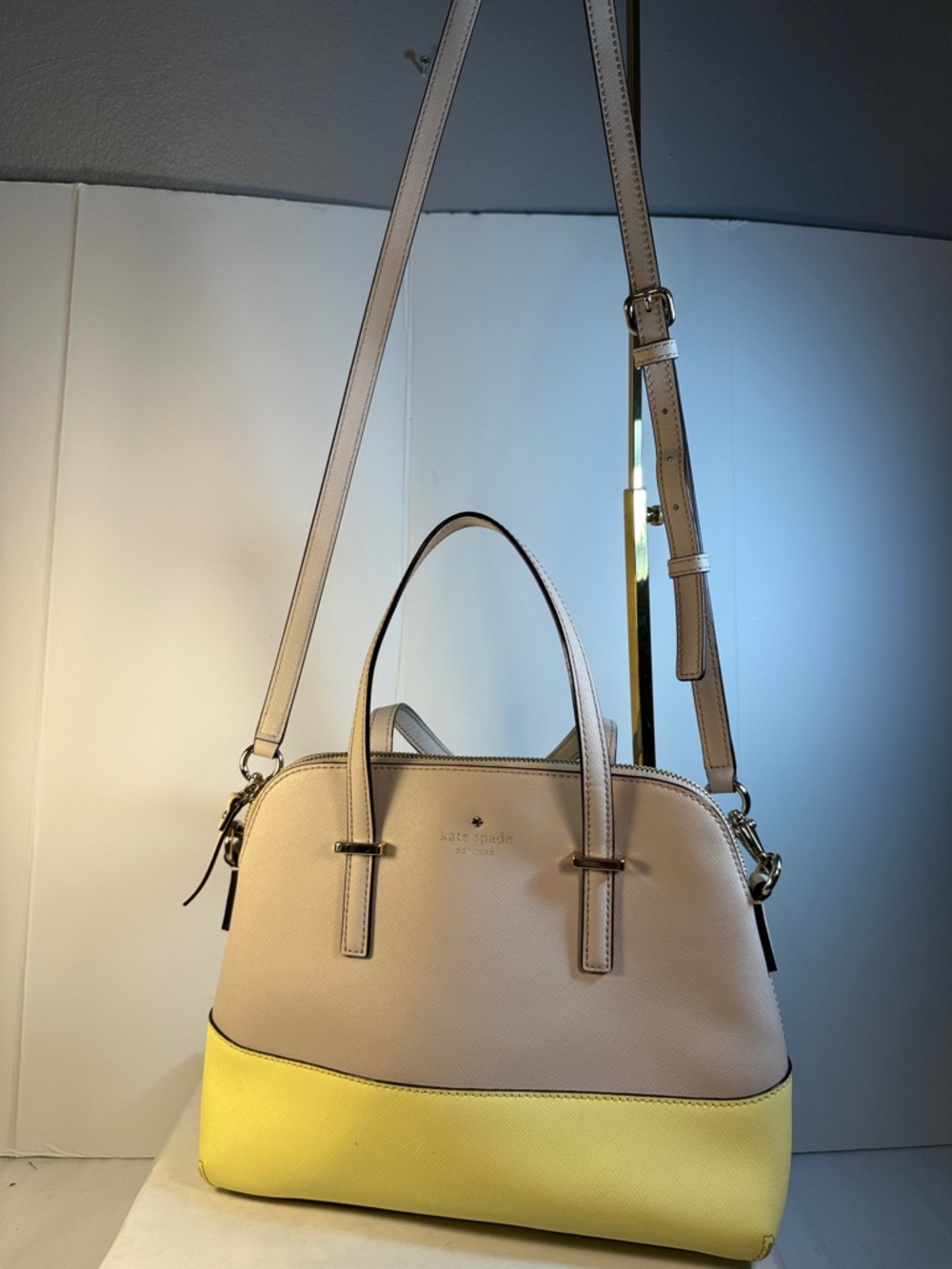 kate spade Beige and Yellow Two-Tone Dome Satchel with Strap